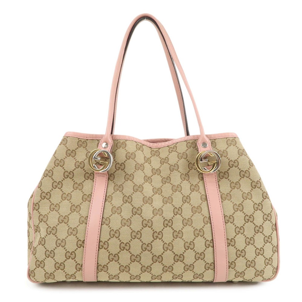 💎✨BEAUTIFUL✨💎 Authentic GUCCI GG Twins GG Canvas Leather Tote Bag Pink Beige